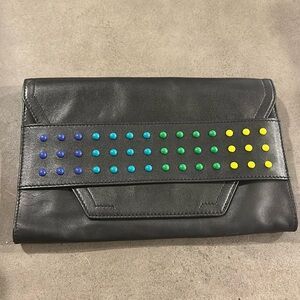 Milly Bags Leather Digital Clutch 12x8 Purse Black Chain Strap Shoulder Hand Bag